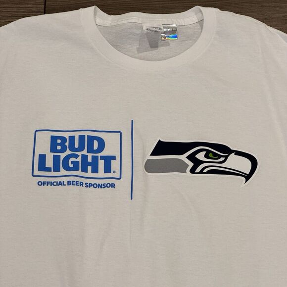 Vintage SEATTLE SEAHAWKS x Bud Light Promo Shirt White Size Large NEW RARE - Picture 2 of 4